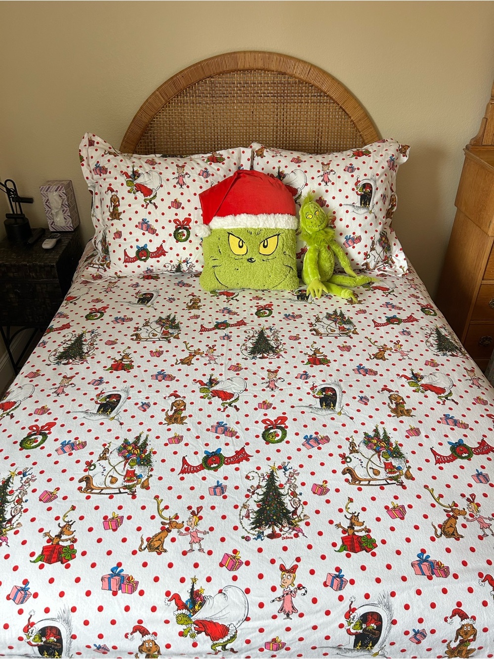 Pottery Barn GRINCH Flannel Queen/Full Duvet Cover + 2 Matching Euro Shams